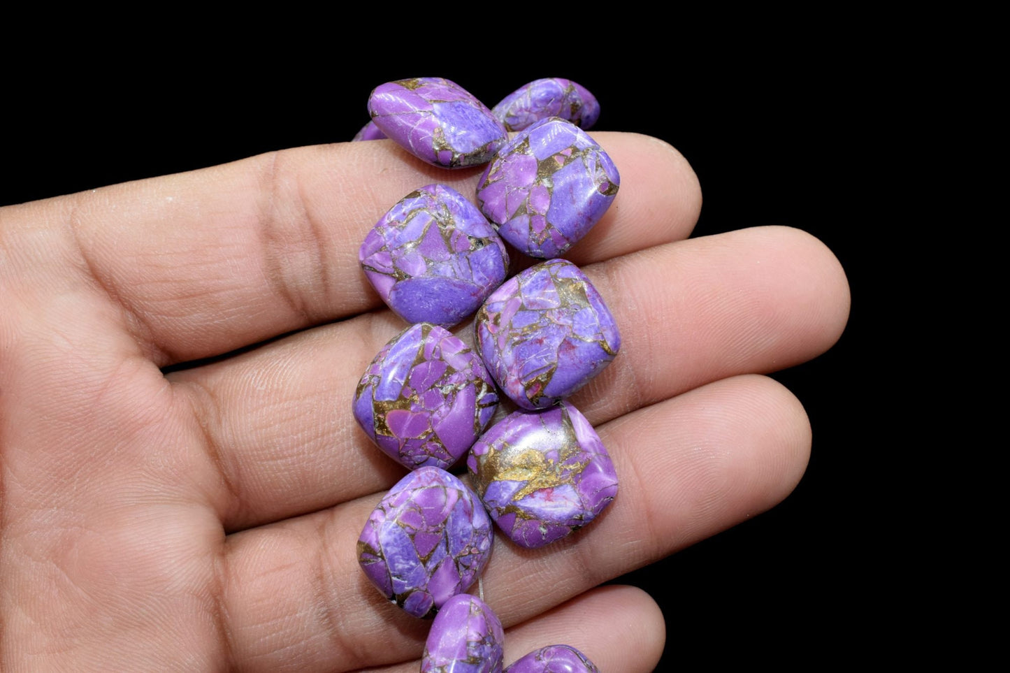 Purple Copper Turquoise 14mm Smooth cushion beads,Calibrated Gemstones Briolette,cushion Shape Briolettes,Side drilled Briolette,Turquoise