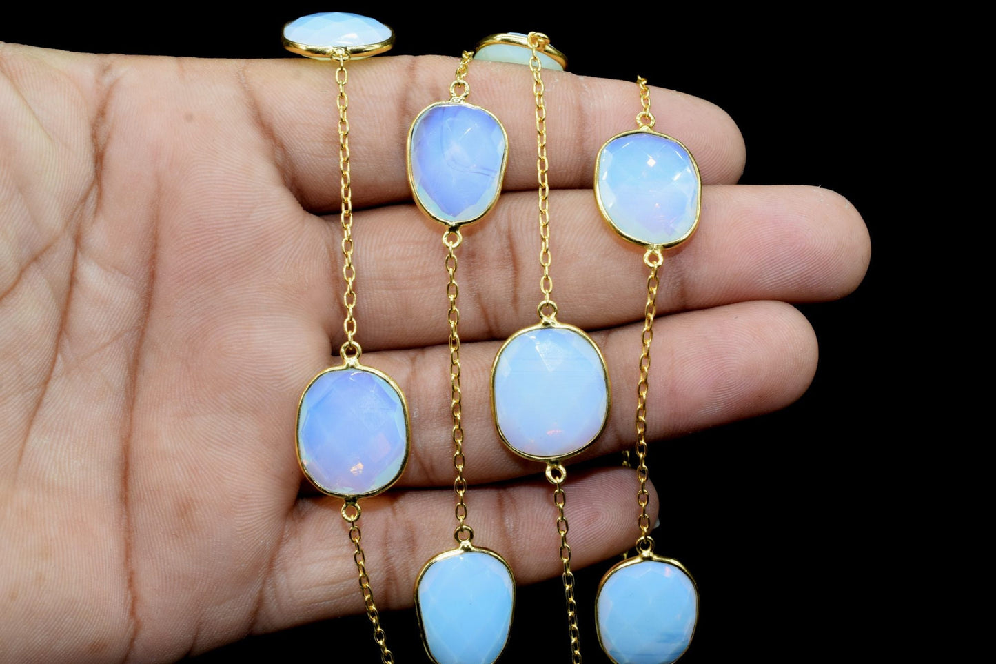 Opalite Faceted Bezel Connector Station Link Chain,Opalite Free form Size Connector Chain,Opalite Bezel Connector Chain,Bracelet Chains