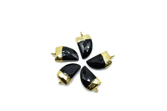 Black onyx 10x15mm Horn Shape Single bail connectors,Black onyx Pendant,Black onyx Horn Gold Plated bezel,jewelry making charm,black onyx