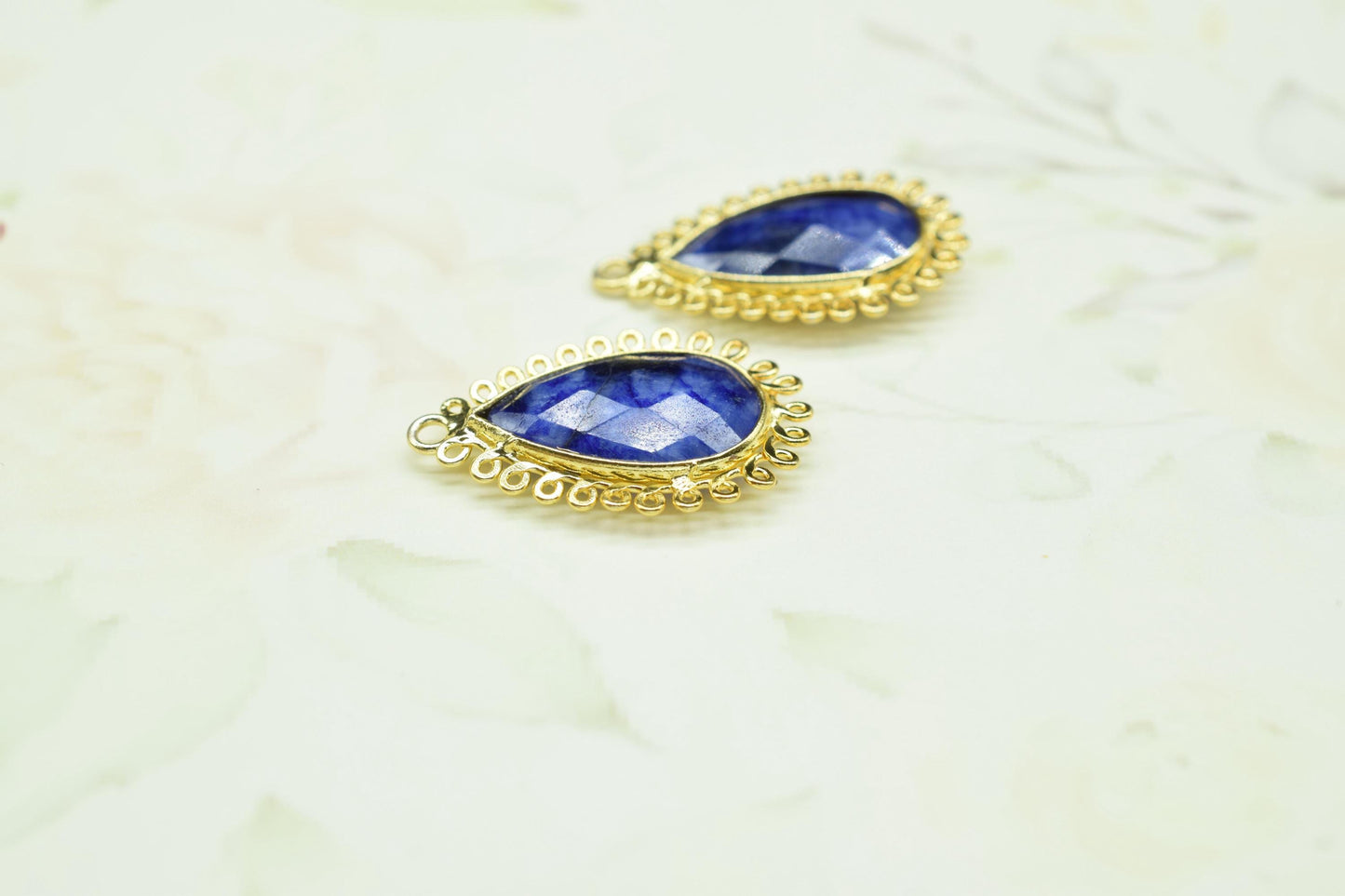 Blue Sapphire 12x20mm Teardrop Bezel Charms,Gemstone Brass Component,Wholesale Jewelry,Single Bail Pendant,Handmade Jewellery Connectors,