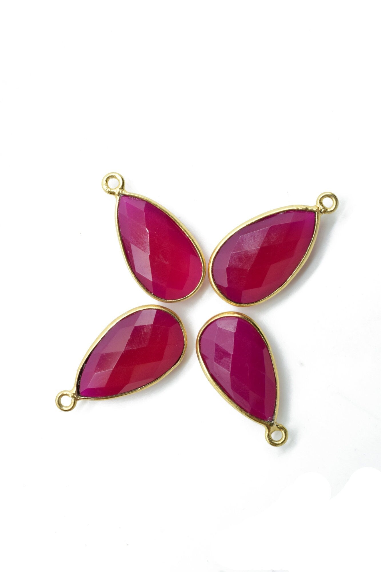 Pink chalcedony 10x18mm Pear shape charm,Checker Board cut Pink Chalcedony Pendant,Hot Pink charms,Fuchsia Pink Chalcedony Pear Briolettes