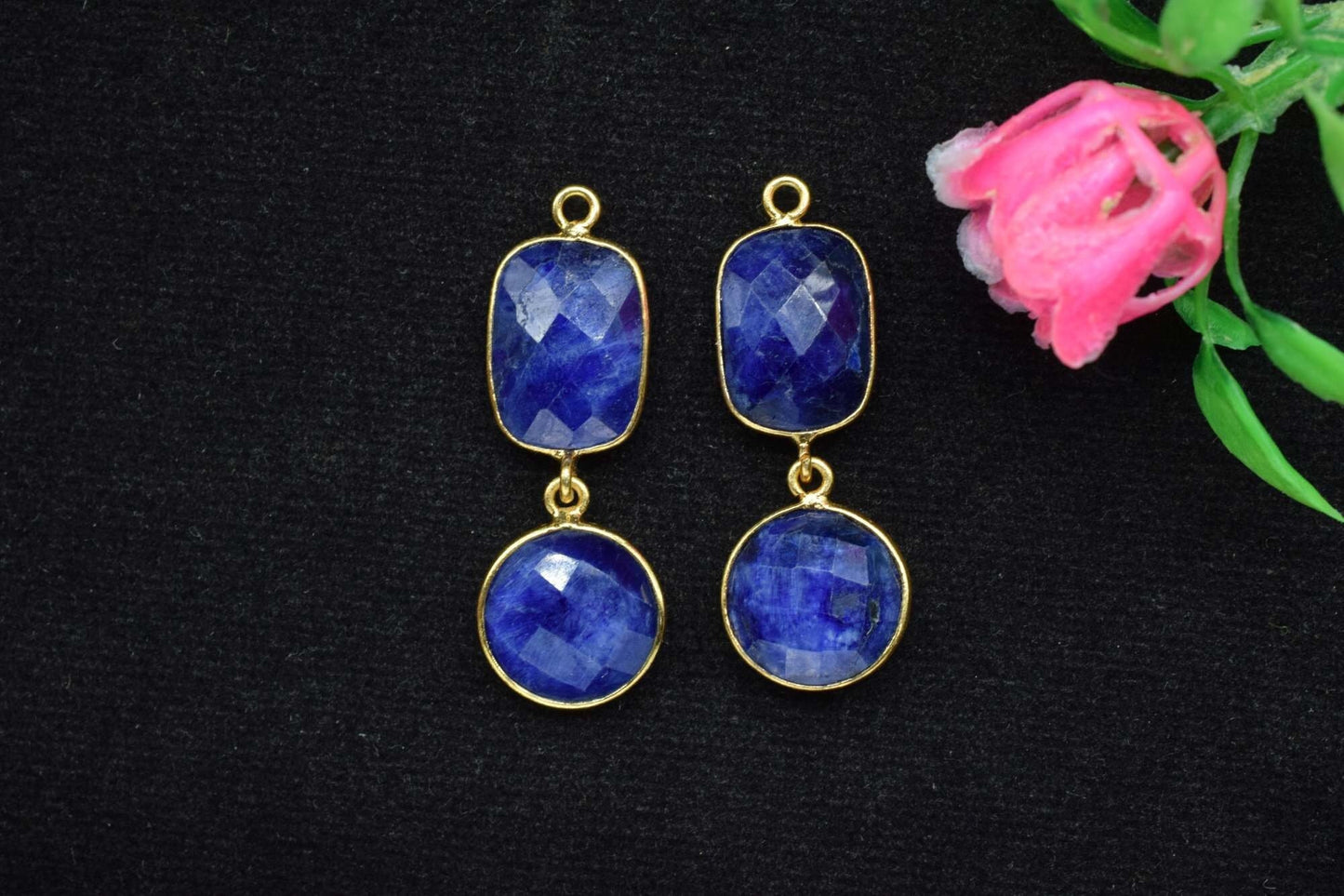 Blue Sapphire Connector,Station Bezel Link,Natural Gemstone Pendant Charm,Blue Sapphire Jewelry,Gemstone Earring Connector,Handmade Pendant