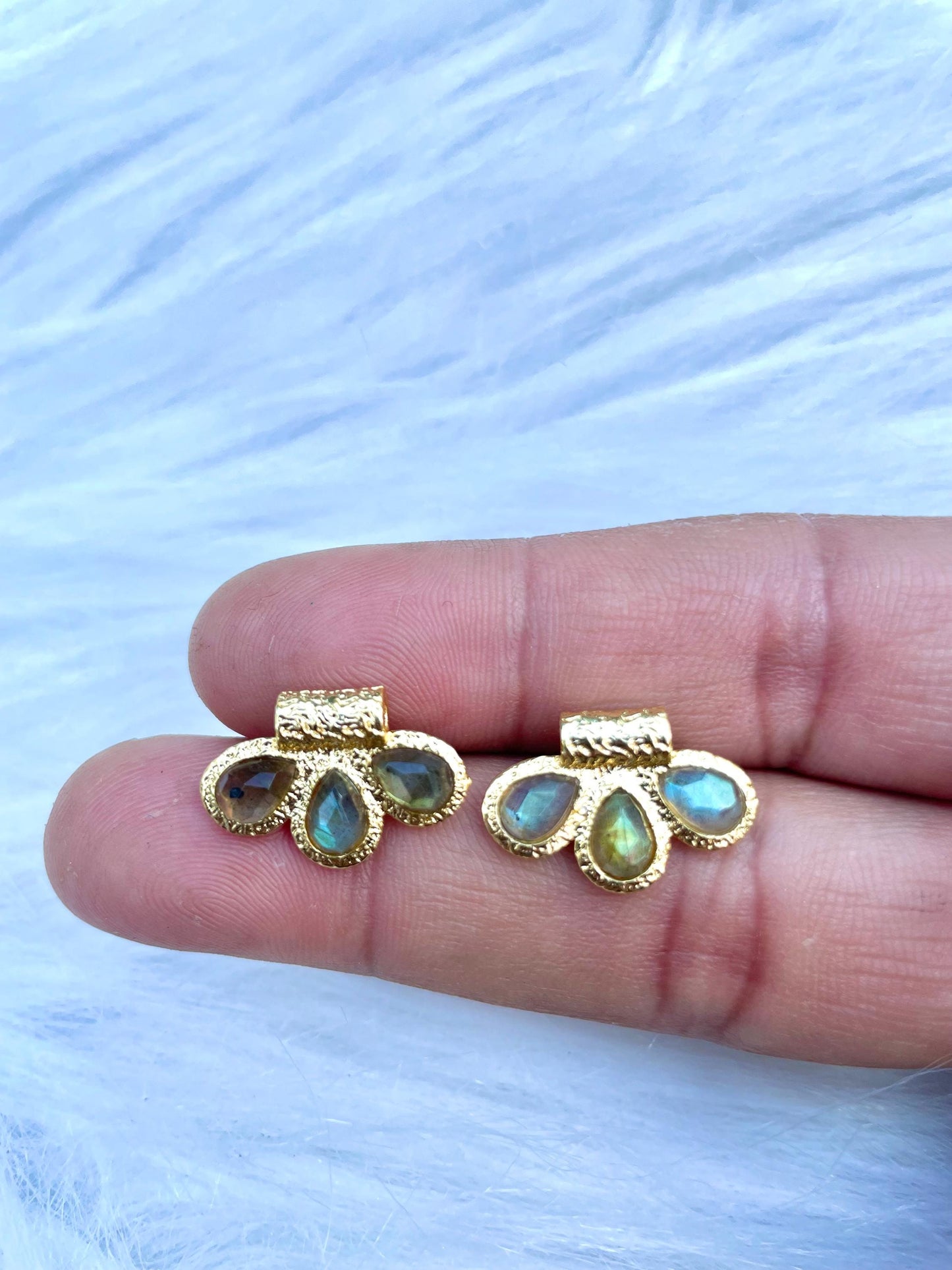 Natural Labradorite Connector Charms/Handmade Jewelry/Three stone Pendant/Women Jewelry/Brass Connector Jewellery/Handmade Connector/Gift