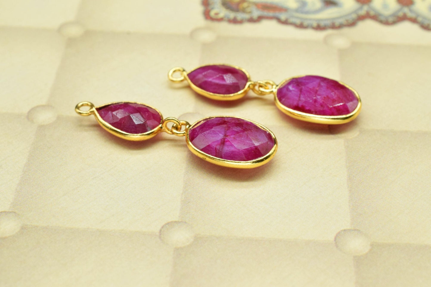 Natural Ruby Dangle Component Earring,Handmade Bezel Jewelry,Multi Stone Earring Jewelry,Gemstone Bezel Link,Ruby pendant Connector,Gift