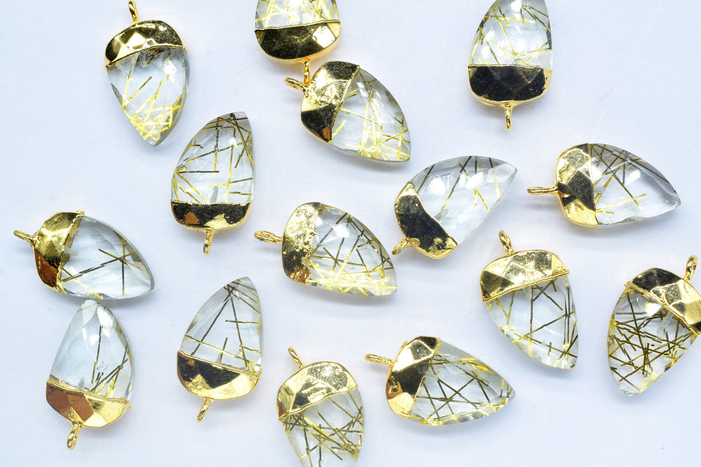 Gold Rutile Electroplated Pendant,horn shape Pendant Charm,Electroplated Pendant jewelry,Gemstone Component Pendan,Handmade Connector,Gift