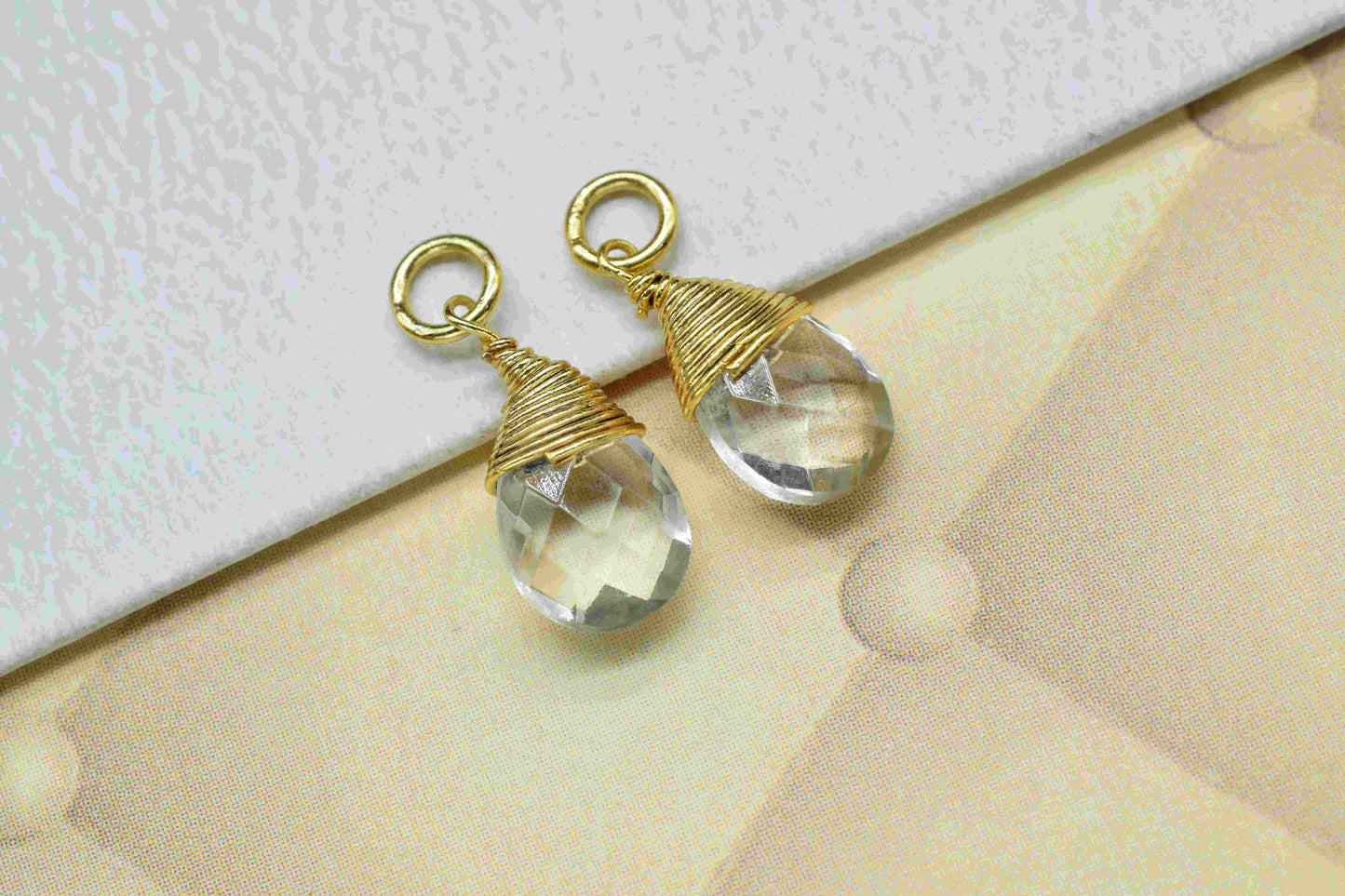Crystal Quartz Faceted Connector,7x10mmTeardrop Connector,Pendant Jewelry,Gemstone Wire Wrapped Pendant,Wire Wrapped Necklace,Quartz Jewelry