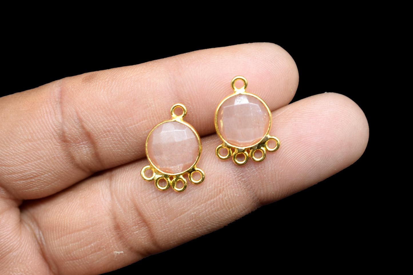 Peach Moonstone 10mm Round Bezel Charm/Gemstone Brass Component/Single Bail Pendant charms/Round Handmade Jewellery Connector/B'day Gift