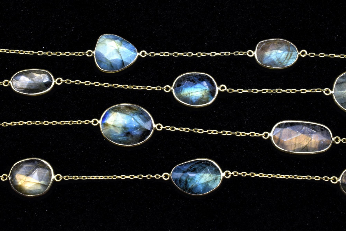 Blue Flashy Labradorite connector link Chain-Natural Labradorite Bezel Chain,Labradorite Oval Shape Connector Chain,Labradorite bezeld chain