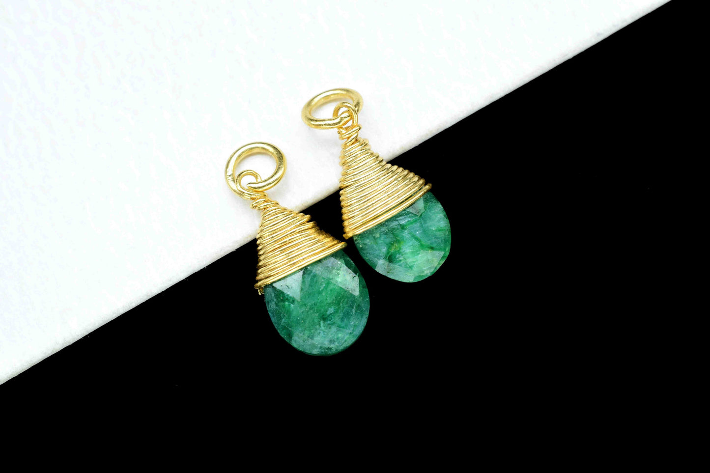 Natural Emerald Faceted Connector,7x10mm Connector,Pear Pendant Jewelry,Gemstone Wire Wrapped Pendant,Wire Wrapped Necklace,Emerald Jewelry,