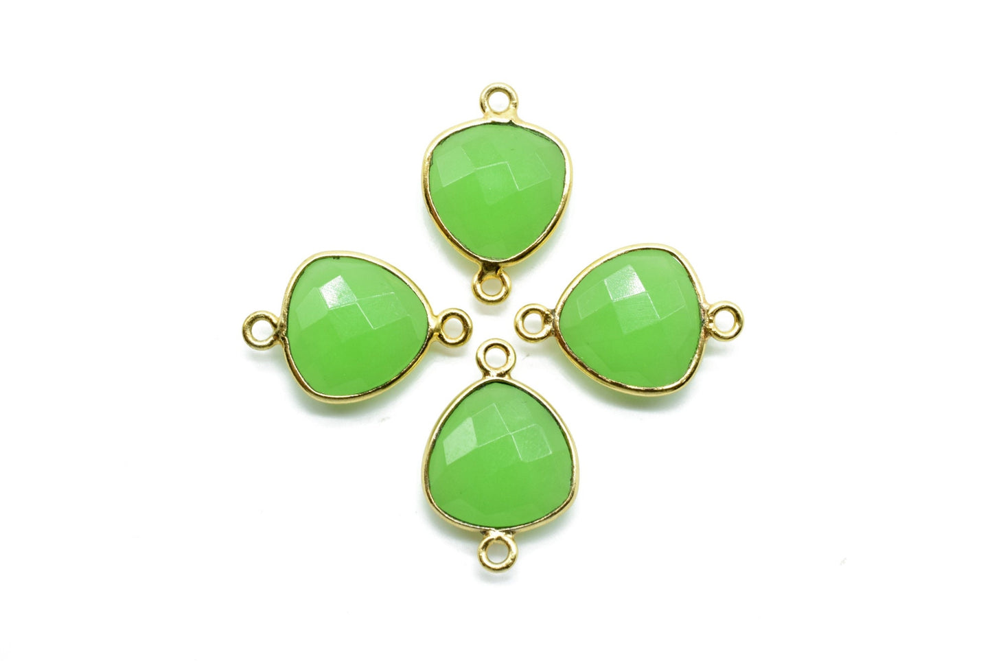 Prehnite  14mm Trillion double bail connectors,Elegant Prehnite Gemstone Components,Pear Shape Connectors,Prehnite Brass Gold Edge Jewelry