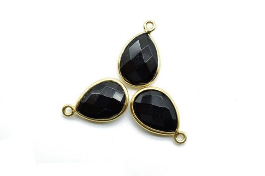Black Onyx 10x14mm Pear shape charm,Checker Board cut Black Onyx Pendant,Black Onyx charms,Black Onyx Briolette,Black Onyx single bail charm