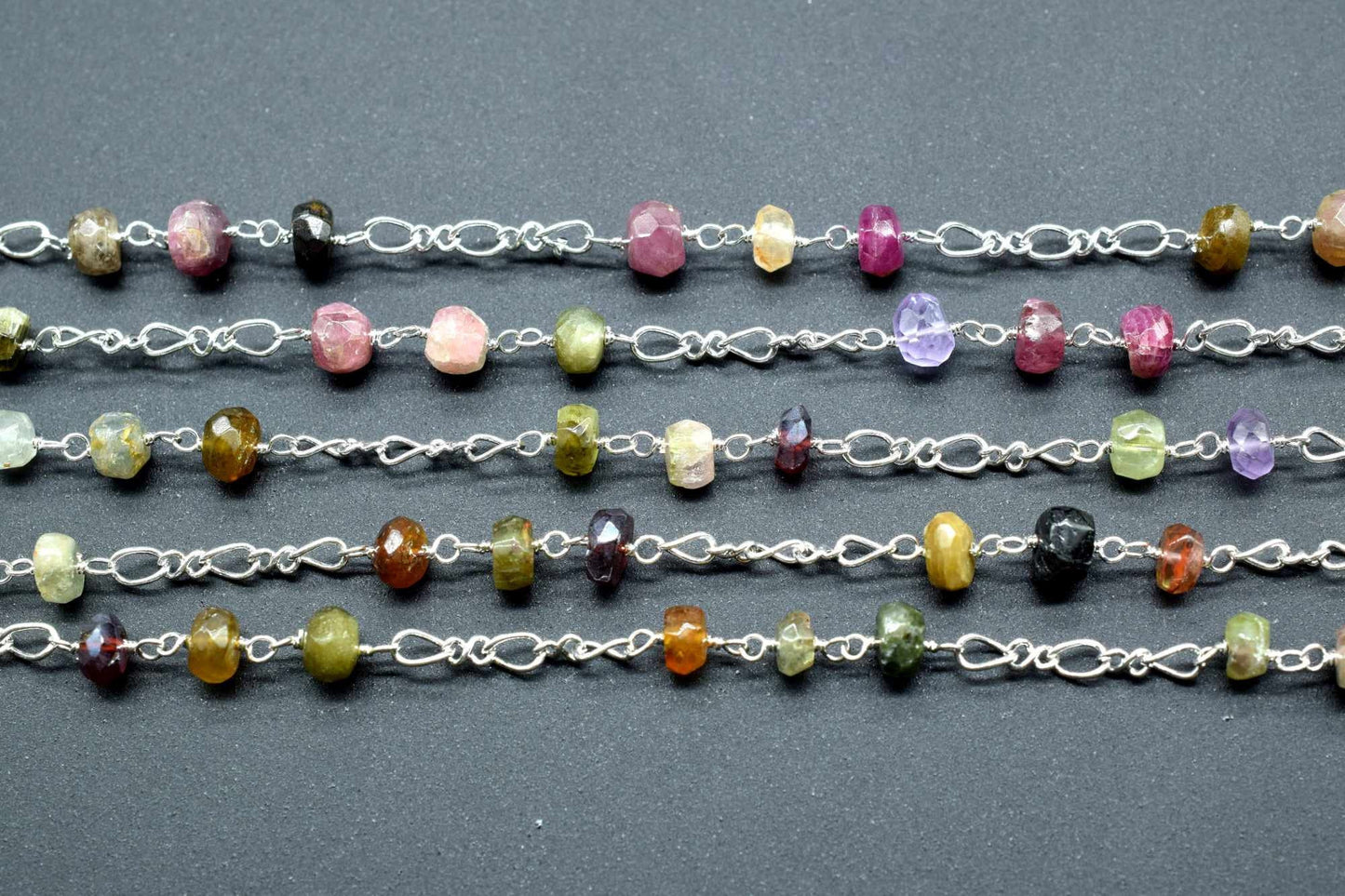 Multi Tourmaline Rosary Chain,Multi Tourmaline Wire Wrapped Rosary,beaded chain,Natural Multi Tourmaline beaded Chain,gold chain,chains,