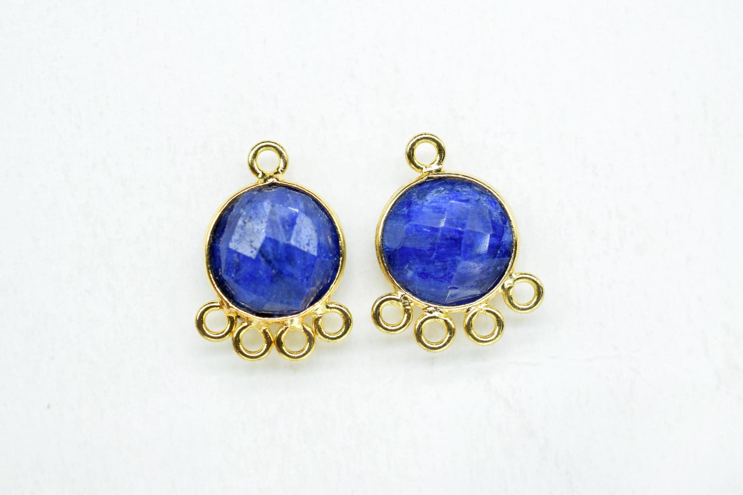 Blue Sapphire 10mm Round Bezel Charm/Gemstone Brass Component/Single Bail Pendant charms/Round Handmade Jewellery Connector/B'day Gift