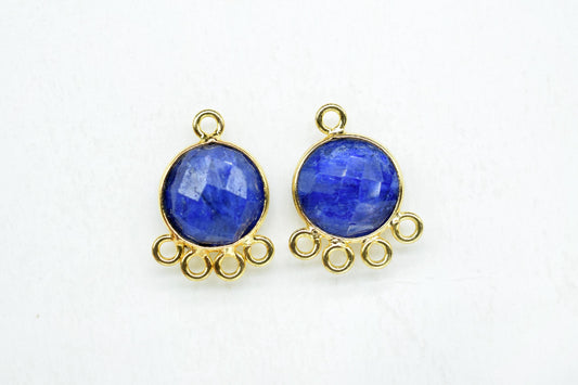 Blue Sapphire 10mm Round Bezel Charm/Gemstone Brass Component/Single Bail Pendant charms/Round Handmade Jewellery Connector/B'day Gift