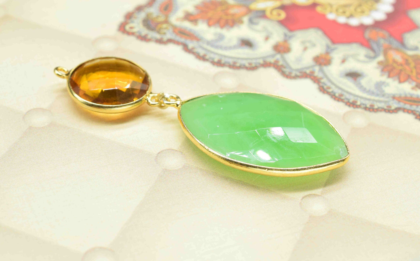 Chrysoprase + Citrine Component Pendants , Multi Stone Dangle Earrings ,Earring Component Jewelry ,Dangle pendant Charms, B'day Gift