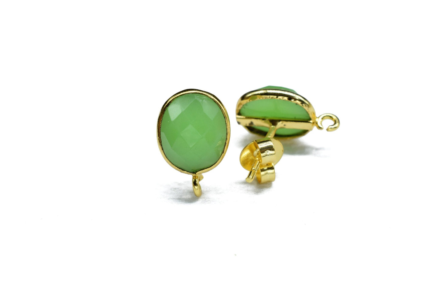 Chrysoprase 8x10mm oval Earring Connector,Jewelry,bezel frame Connector, Post Studs Connectors,Chrysoprase Ear Studs,Oval Earring Connector