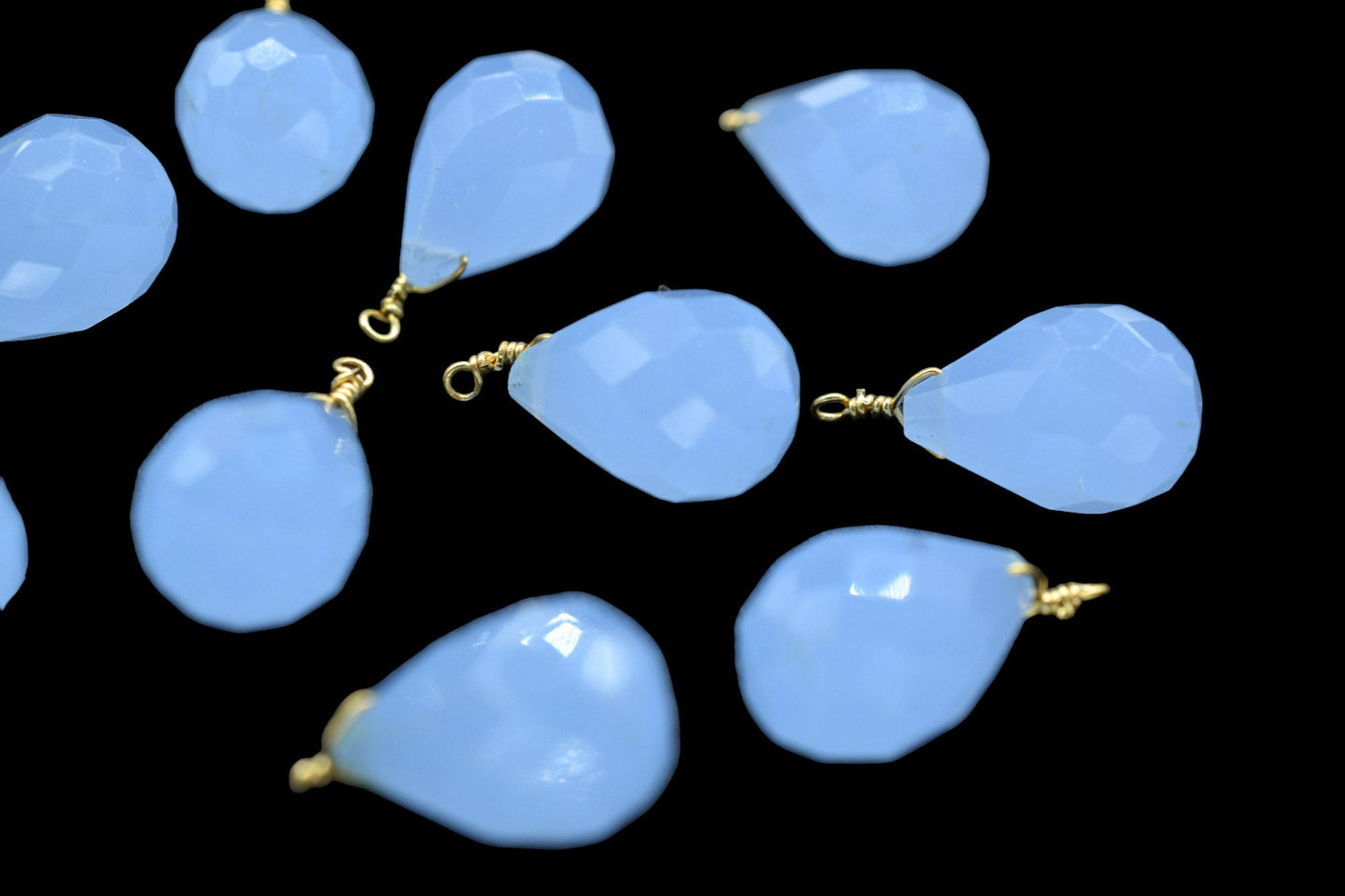 Blue Chalcedony 10x14mm Faceted Drops,Blue Chalcedony Wire Wrapped Pendant,dainty dangle Gemstone Connector,Blue Chalcedony Faceted Teardrop