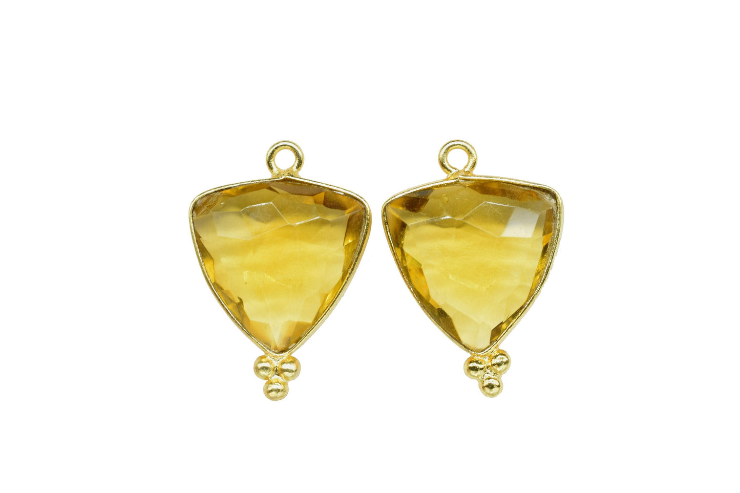 Citrine Checker Cut bezel Charms Jewelry,Citrine single bail Gold Plated bezel,Citrine Gemstone Faceted 15mm Triangle shape Pendant,Gift