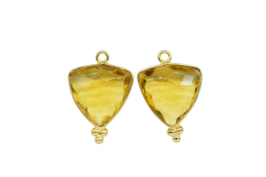 Citrine Checker Cut bezel Charms Jewelry,Citrine single bail Gold Plated bezel,Citrine Gemstone Faceted 15mm Triangle shape Pendant,Gift