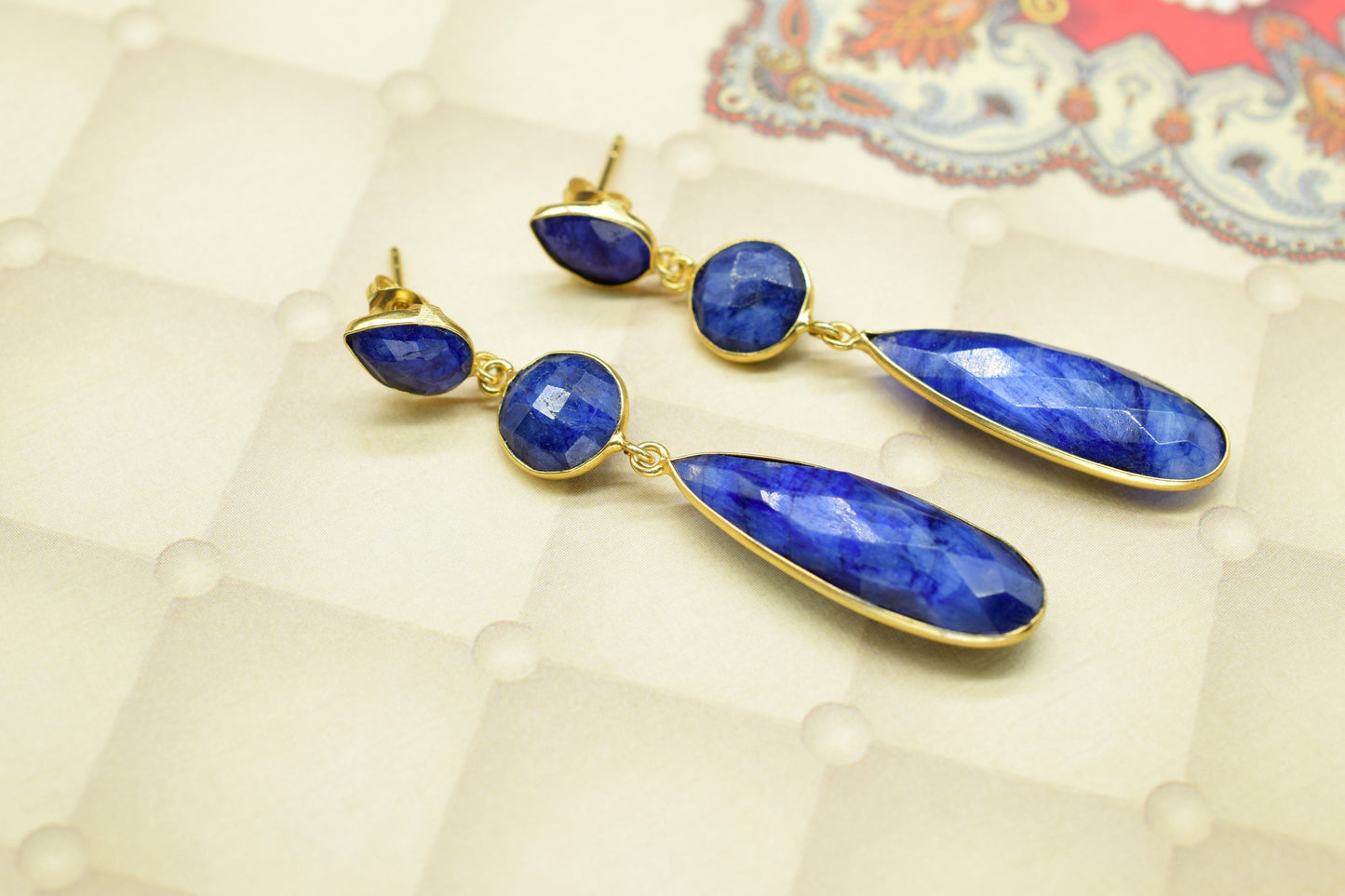 Blue Sapphire Dangle Earring/Bridal Earring/Gold Plated Earring/Bridal Jewelry/Statement Earrings For Bridal/Sapphire Jewelry/Gift