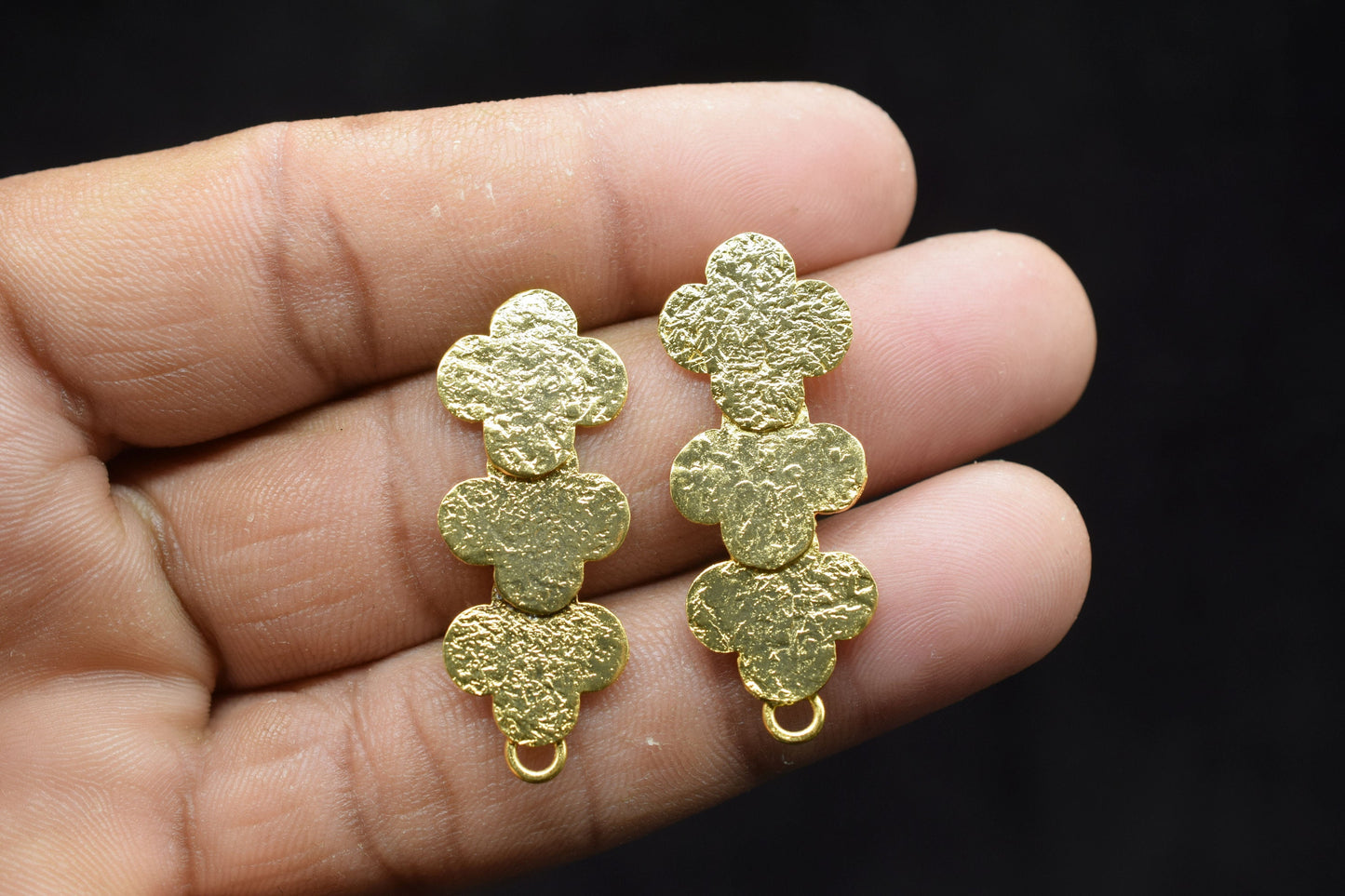 Brass Earring Connector,Clover Shape Earring charms,Gold Plated Brass Jewellery,Earring Post connector,Brass Earring parts,Earring connector