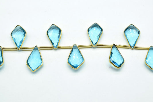 Sky Topaz 12x20mm Gold plated 11 pieces strand,Finest Quality Sky Blue Topaz Faceted Pendant,Gold Plated Pendant,Single Bails Bezel Pendant