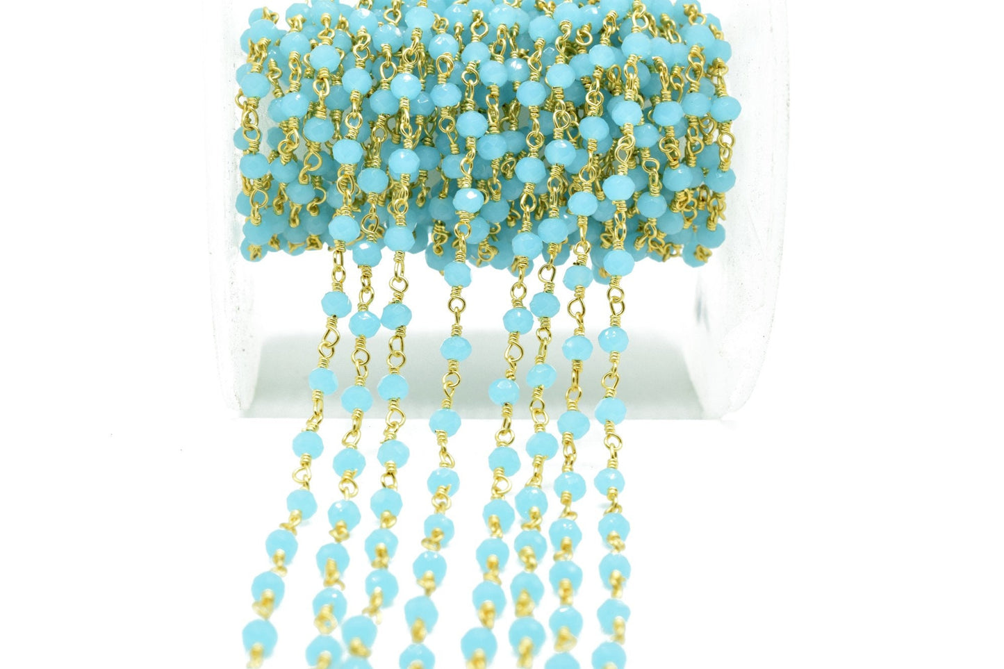 Peru Chalcedony 3mm Beaded Chain,Peru Chalcedony Wire Wrapped Chain,Peru Chalcedony Brass chain,Jewelry Making Chain,Beaded rosary chain,