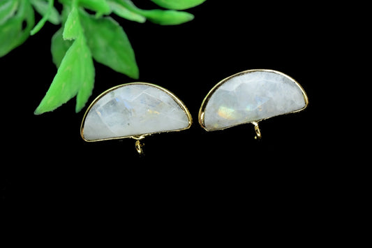 Moonstone 8x18mm D Shape Earring Connector,Jewelry Craft Supplies,Moonstone Jewelry Making connectors,moonstone Earring Connector, Findings