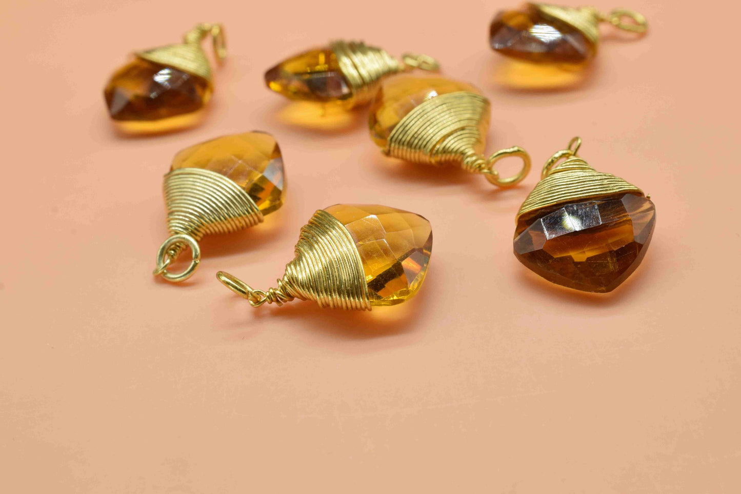 Citrine Wire Wrapped Connectors, Yellow Gemstone Pendant,Loop Connector,Wire Wrapped Necklace,12mm Square Shape Pendant,Citrine jewelry,Gift