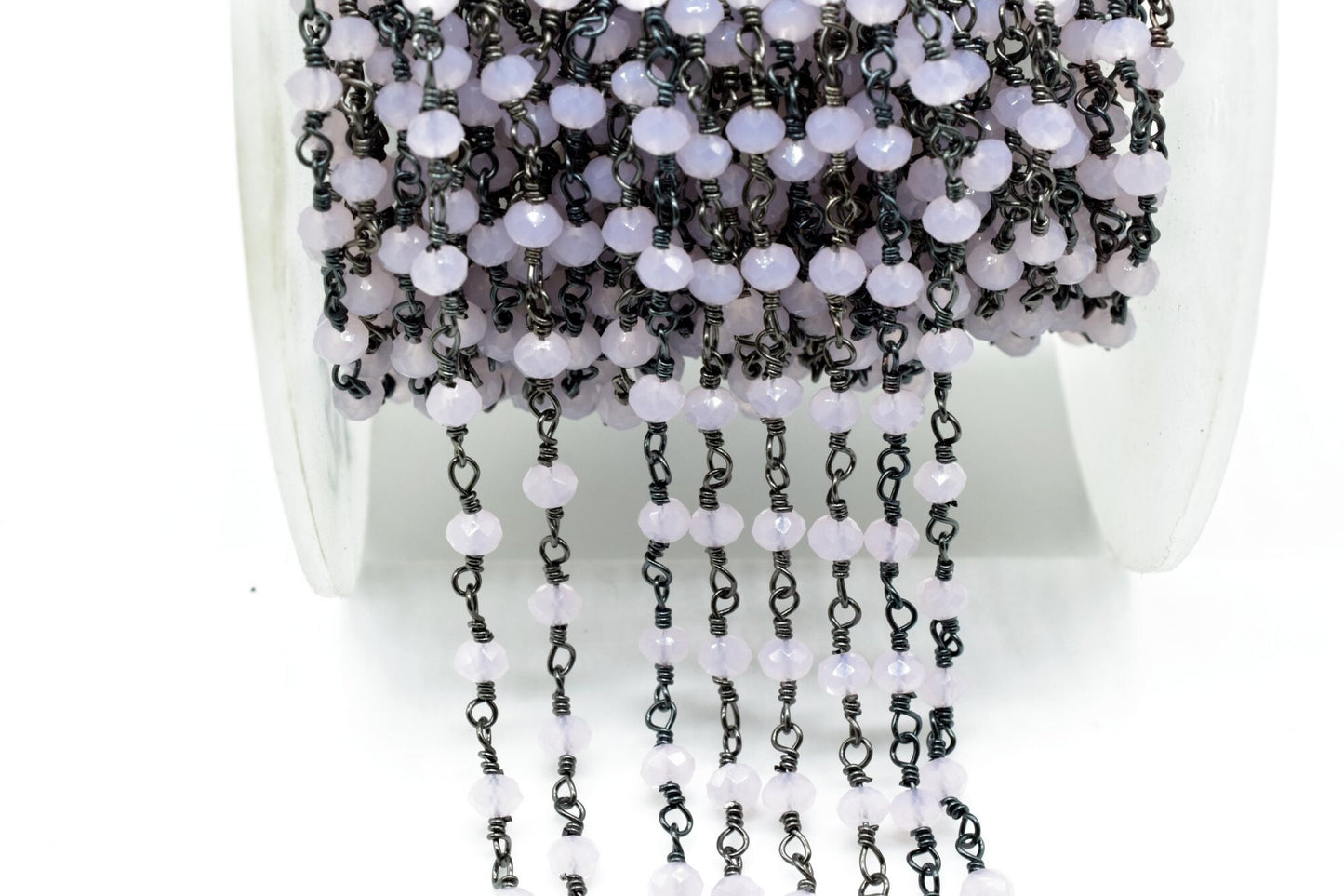 Rose Quartz 3mm Beaded Chain,Pink chalcedony Wire Wrapped Chain,Rose quartz Brass chains,Jewelry Making Chain,Rose Quartz Beads rosary chain