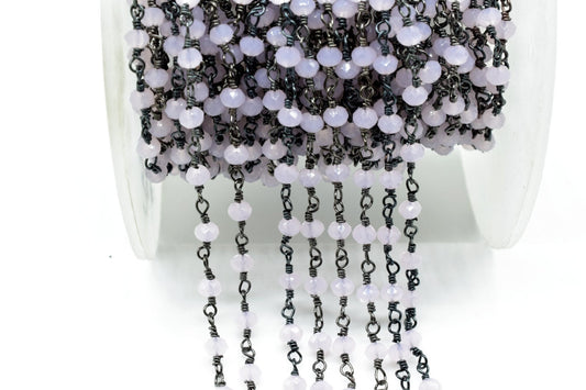 Rose Quartz 3mm Beaded Chain,Pink chalcedony Wire Wrapped Chain,Rose quartz Brass chains,Jewelry Making Chain,Rose Quartz Beads rosary chain