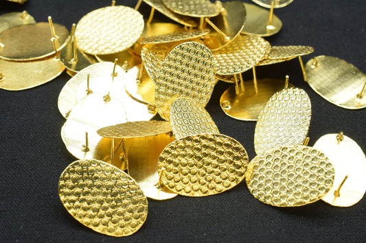 Gold plated Earring post Studs,20x30mm Oval shape Earring connector,Texture Brass Earring charms,Brass Earring connectors,Wedding Gifts,