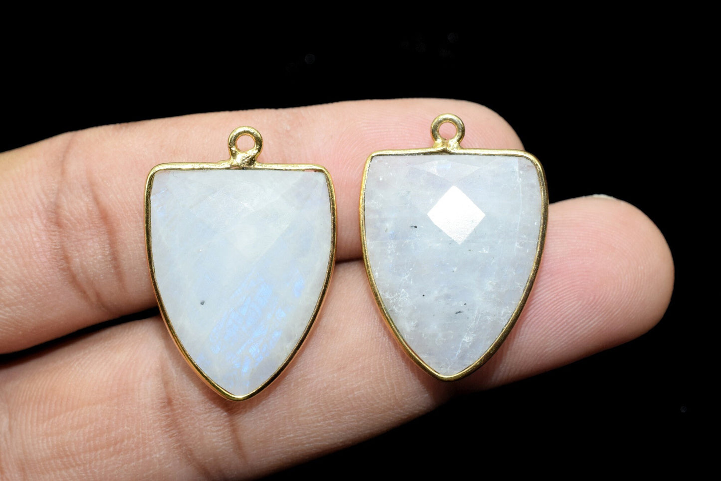 Moonstone 17x22mm Triangle Shape Single loop charms,Rainbow Moonstone, Triangle Shape Connector,Moonstone Triangle Pendant 24k Gold Plated