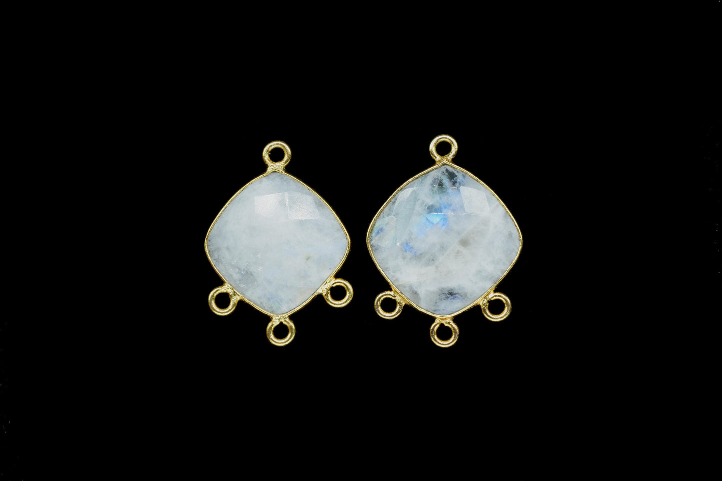 Moonstone 14mm Components Station Bezel Jewelry Supplies,Rainbow Moonstone charm Pendant Jewelry,Rainbow Single Bail Brass Gold Edge Jewelry