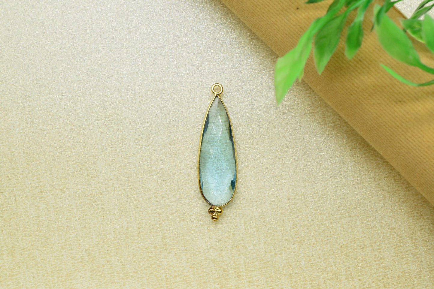 Sky Topaz 10x30mm Bezel charm,GemstoneTeardrop Sky Topaz Pendant,Bezel Link Supplies,Sky Topaz Jewelry Making,Brass Connector Pendant,Gift