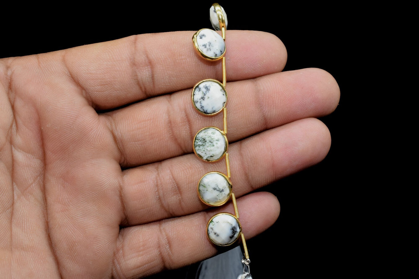 Dendrite Opal 10mm Faceted Round Shape charms strand,Dendrite Opal Brass drilled charms,Opal Hexagon drill pendant,Opal strand