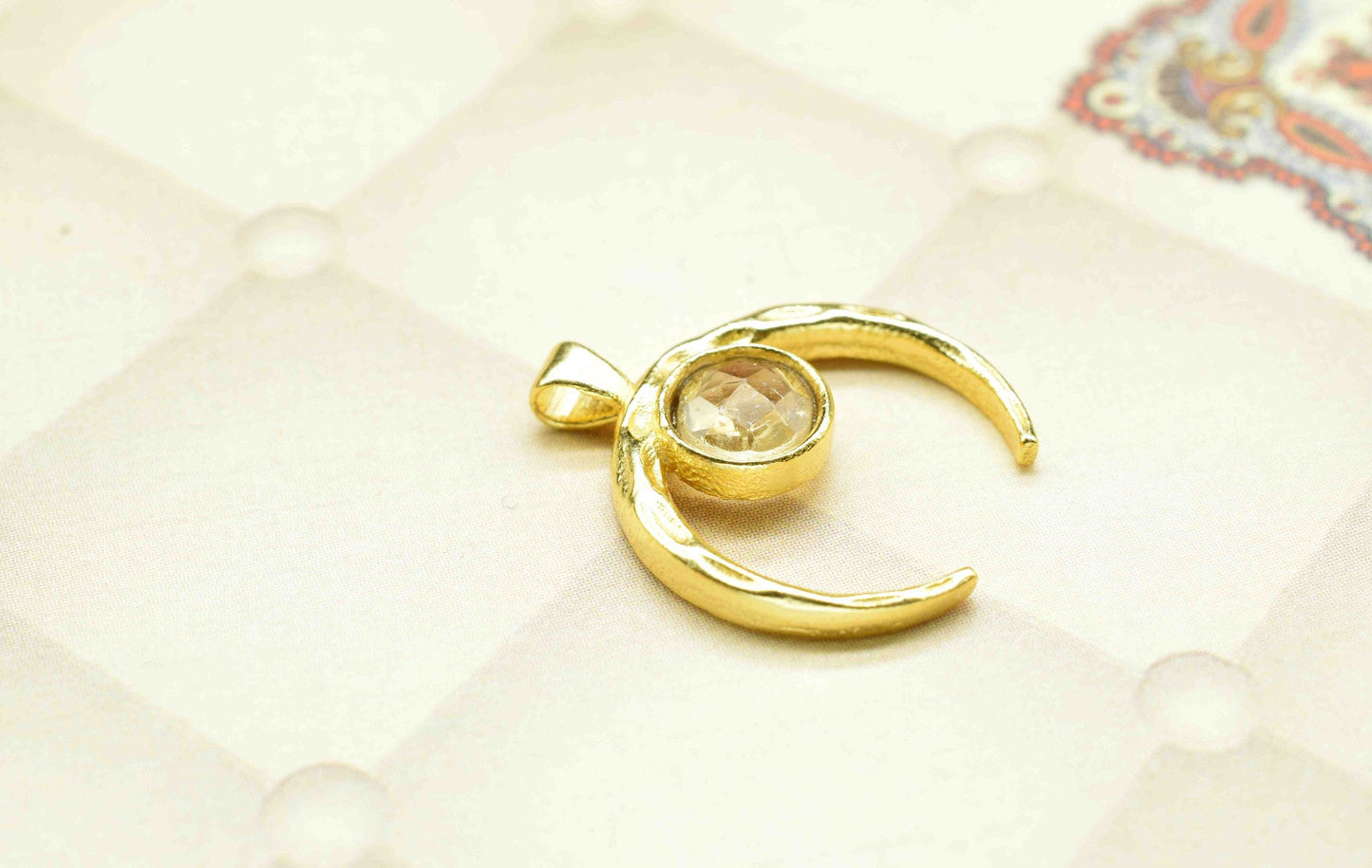 Citrine Pendant , Single Bail Charm , Citrine  Connector Pendant , Gold Plated Connectors , Single Bail Gemstone Connector Charm