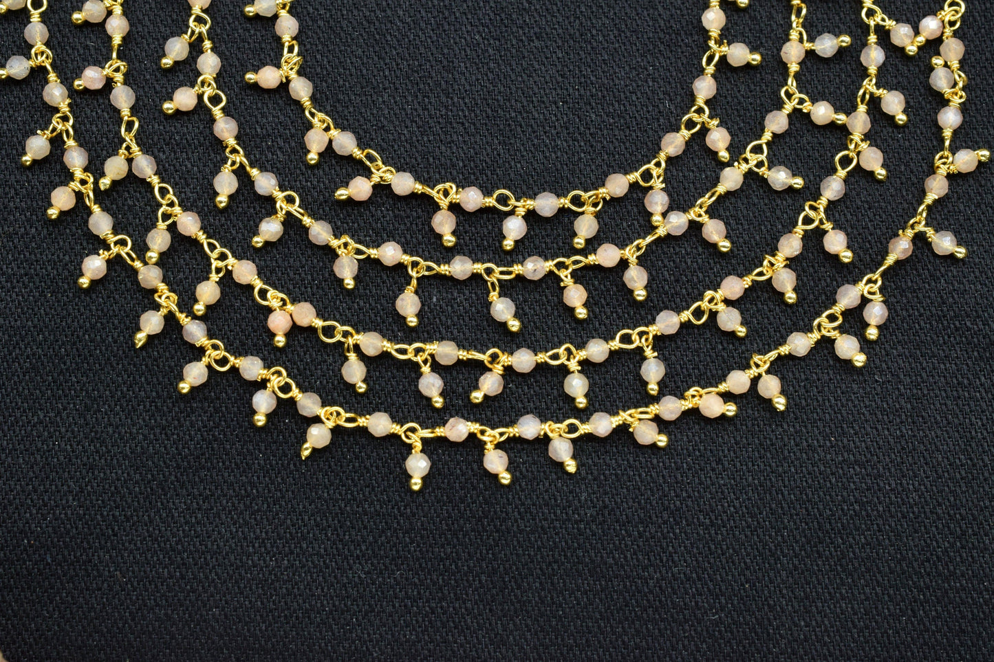 Peach moonstone Cluster Rosary Chain,Gemstone Chain,Wire Wrapped Necklace Chain,Peach Dangling Faceted Chain,Handmade Station Link Jewelry