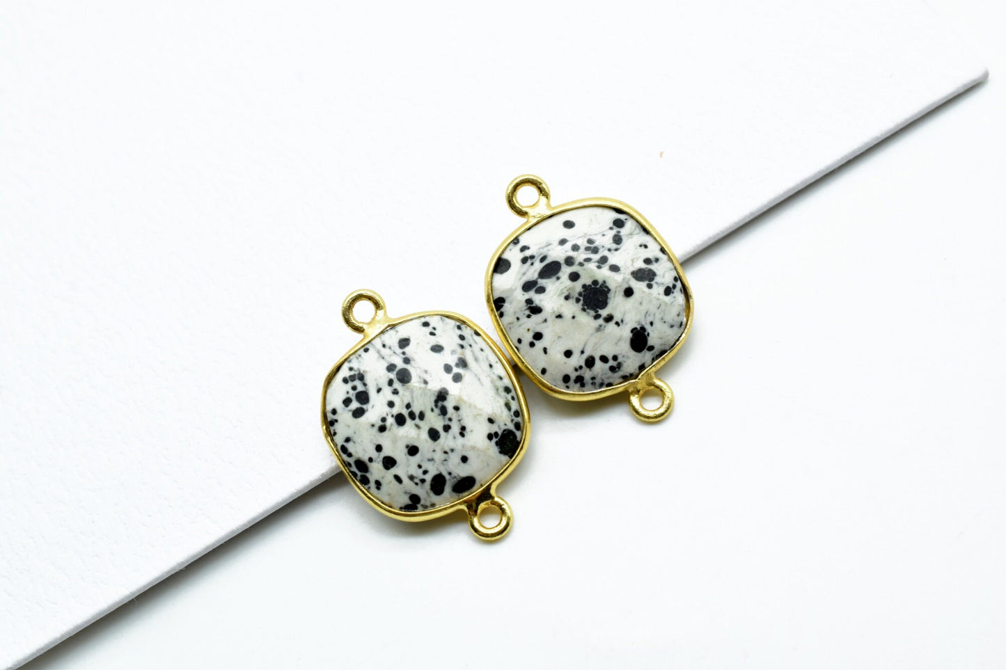 Dendrite Opal 14mm Cushion double loop connectors,Dendrite Opal Bezel Findings Cushion Charm,Dendrite Opal Cushion Shape gold Plated charms