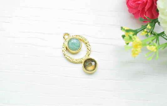 Amazonite + Labradorite   Pendant , Multi Gemstone Handmade Pendant , Gold Plated Connectors ,Single Bail Gemstone Connector Charm