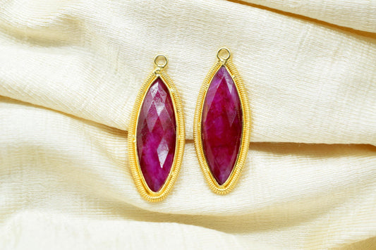 Natural Ruby 10x30mm Bezel Charm,Gemstone connector,Marquise Shape Charm,Single Bail Pendant,Handmade Component Pendant,Ruby Bezel Jewelry
