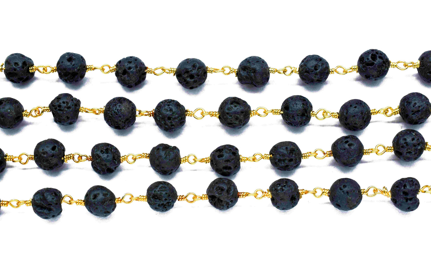 Black Lava Wire Wrapped Chain By Foot For Necklace,Black Lava 6mm round Shape Handmade Jewelry Making,Black Lava Smooth Beads Rosary,Gift