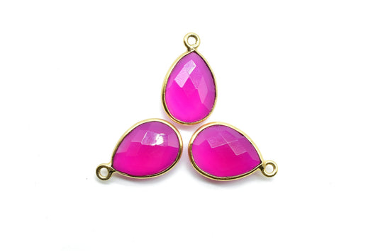 Pink chalcedony 10x14mm Pear shape charm,Checker Board cut Pink Chalcedony Pendant,Hot Pink charms,Fuchsia Pink Chalcedony Pear Briolettes