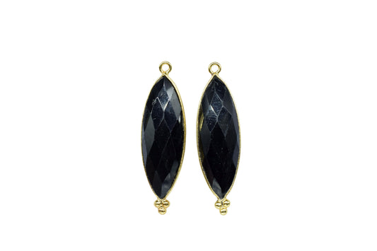 Black Onyx 10x30mm Bezel charm,Station Bezel Link Jewelry Suppliy,Black Onyx jewelry,marquise Shape Pendant,Black Onyx Gemstone Connector