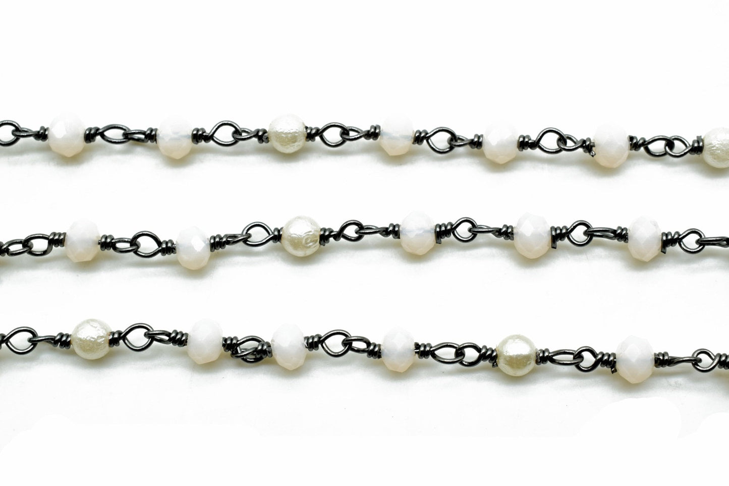 Peach Moonstone Chalcedony Hydro Faceted Wire Wrapped Beaded Rosary Chain,Brass chainJewelry Making Chain Rosary chain,gemstone beaded chain