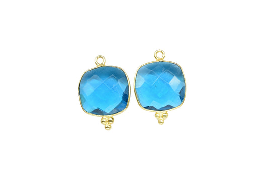 Neon Apatite Gemstone Bezel charm,Neon Apatite Gemstone Faceted Bezels,Neon Apatite 14mm Cushion shape Gold Plating Single Bial Pendant,Gift