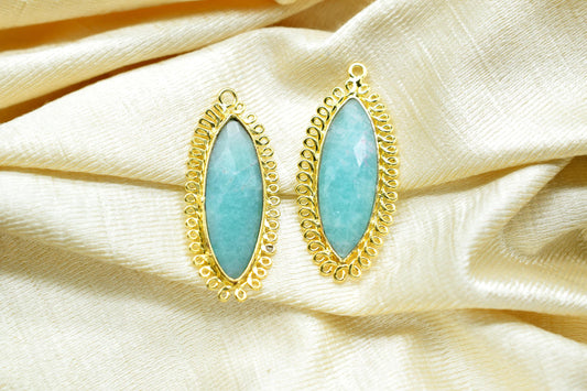 Amazonite 10x30mm Marquise Bezel Charm,Single Bail Pendant,Handmade Jewellery Connectors,,Gemstone Brass Component,Handmade Connector,Gift