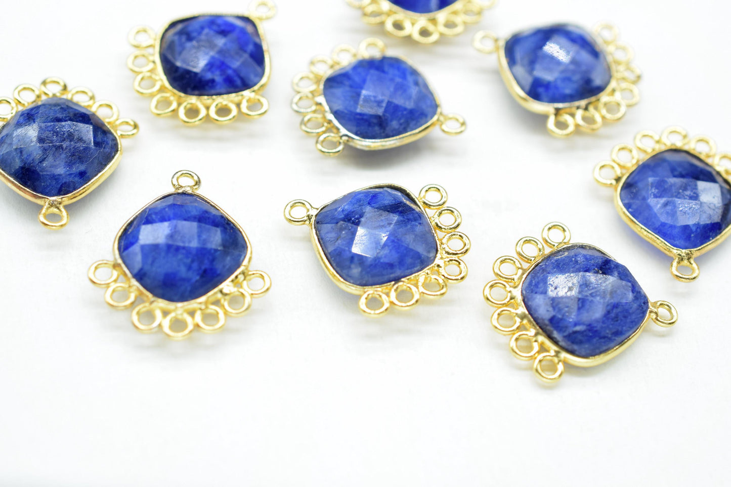 Blue Sapphire 14mm Cushion Bezel Charms/Gemstone Single Bail/Component charm/Handmade Jewellery Connectors/Women Jewelry/Handmade Connector