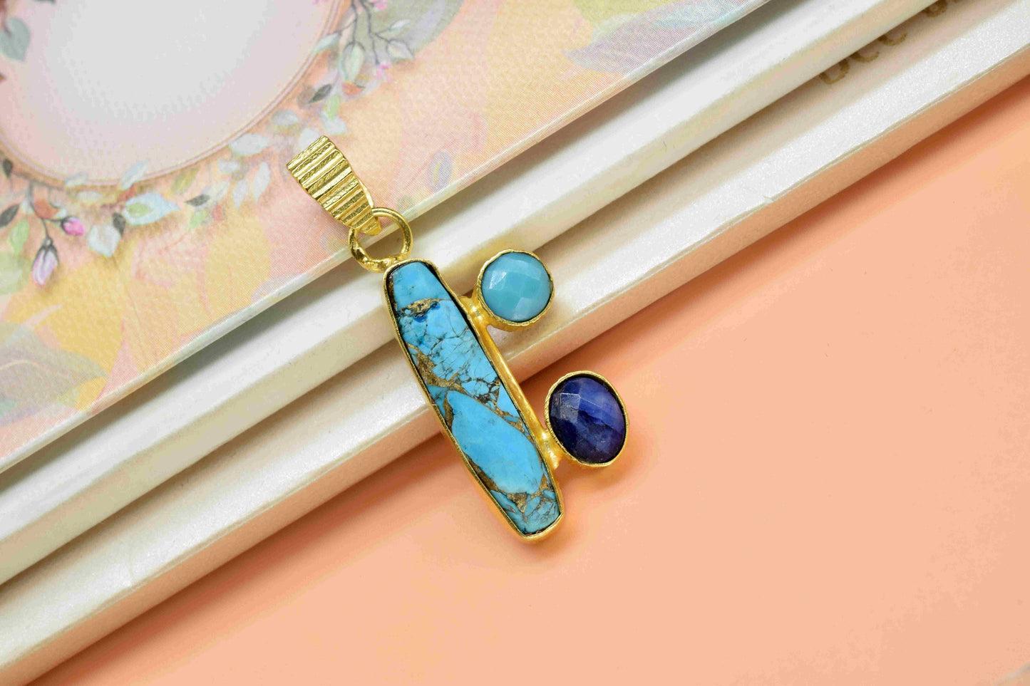 Copper Turquoise 6x25mm Rectangle Shape Pendant,Turquoise Pendant,Multi Gemstone Pendant,Single Bail Pendant,Sapphire Gemstone Pendant,Gift