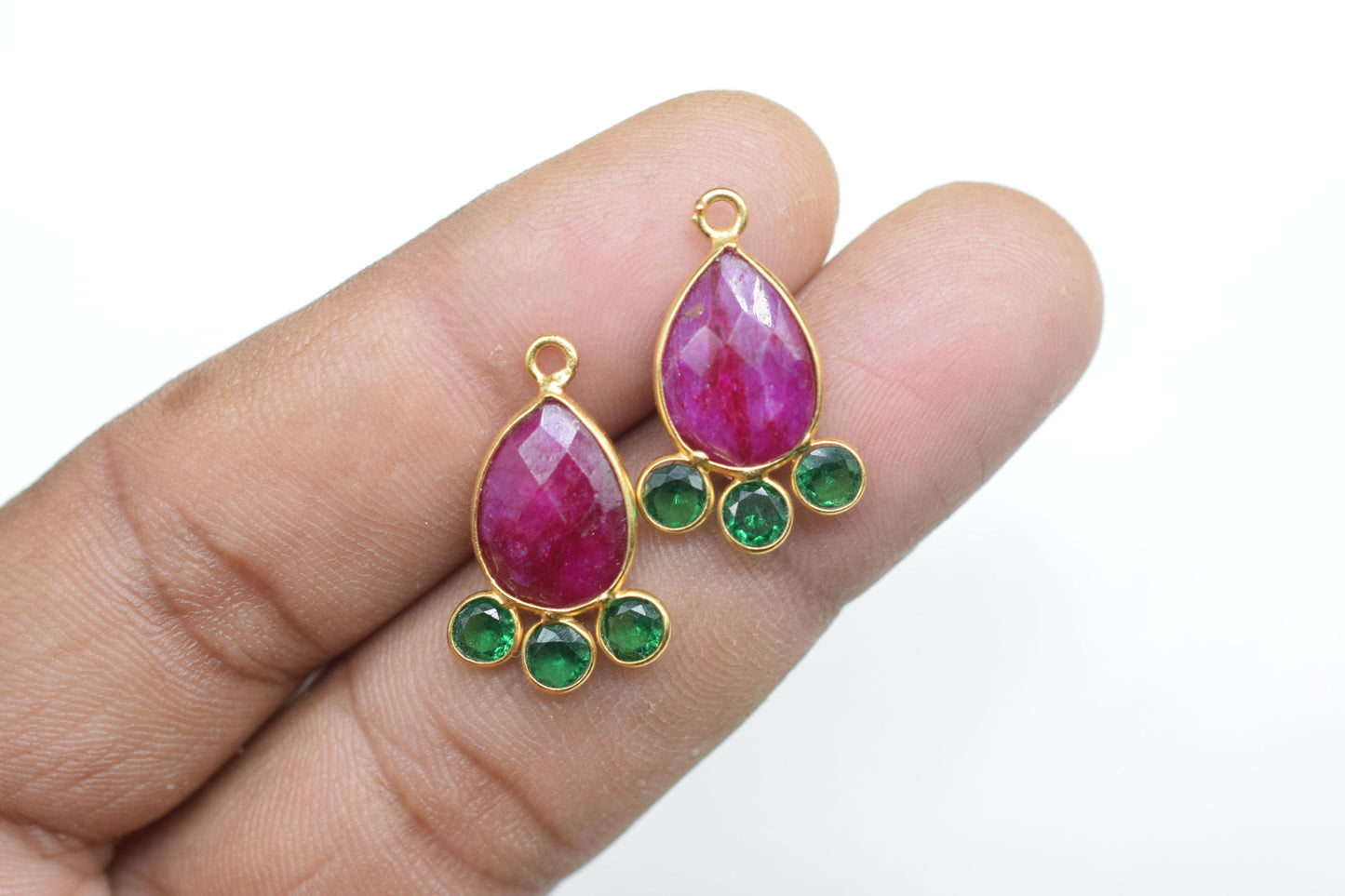 Natural Ruby 10x14mm Pear shape Bezel charms,Ruby Pendant,Red Gemstone connector,Ruby Charms Jewelry,Cubic zirconia Bezel charm,p011